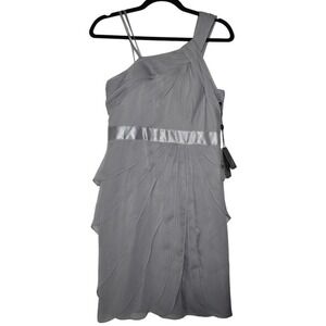 Adrianna Papell Dress One Shoulder‎ Cocktail Party Silver Size 6 NWT